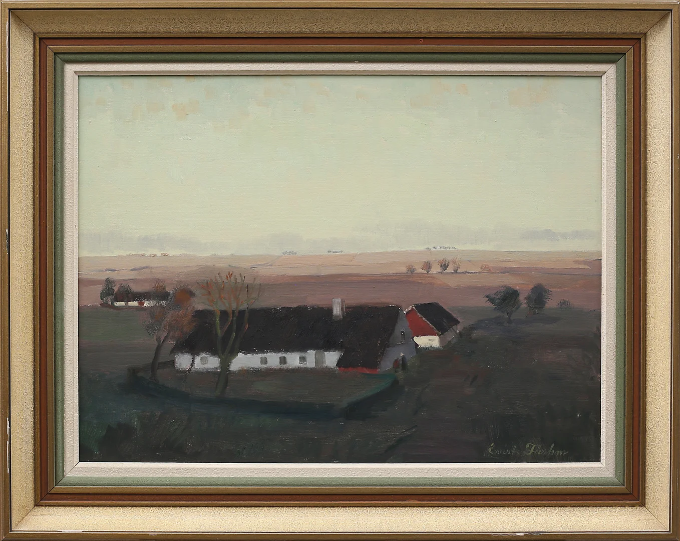 EVERT FÄRHM. Gårdar på Österlen, olja på pannå, signerad. — Paintings — Garpenhus Auktioner