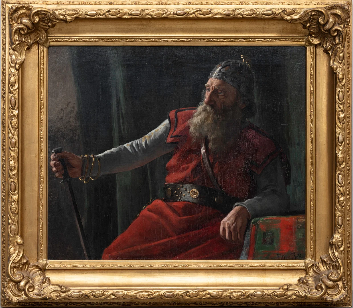 ELLEN JOLIN. "Vikingen",olja på duk, signerad, 1800-talets slut. — Paintings — Auktionshuset Kolonn