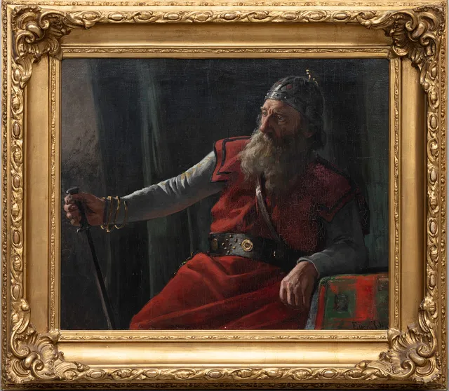 ELLEN JOLIN. "Vikingen",olja på duk, signerad, 1800-talets slut.