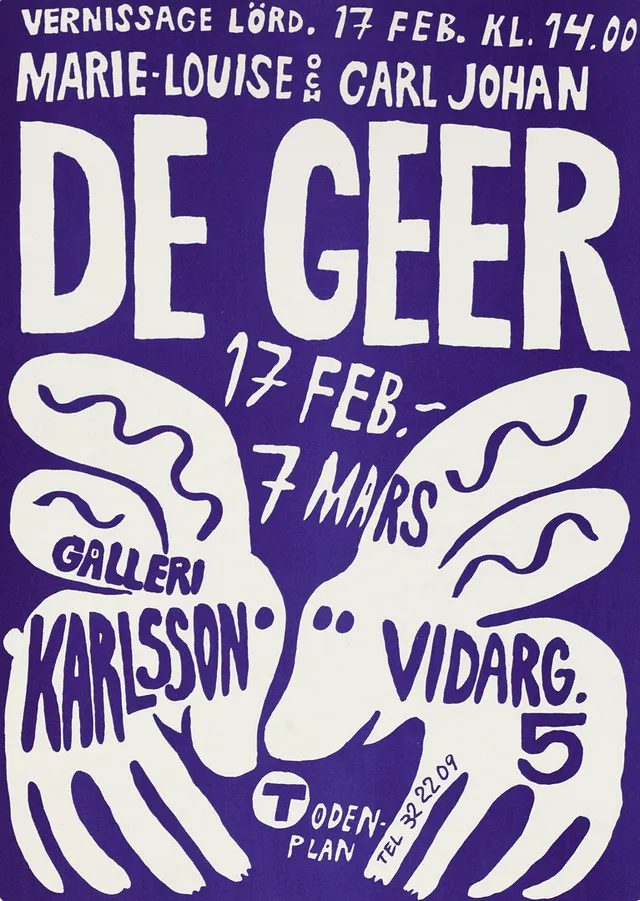 CARL JOHAN DE GEER, "Marie-Luise och Carl Johan De Geer - vernissage galleri Karlsson" inbjudningskort/affisch, osignerad, grafiskt blad, offset.