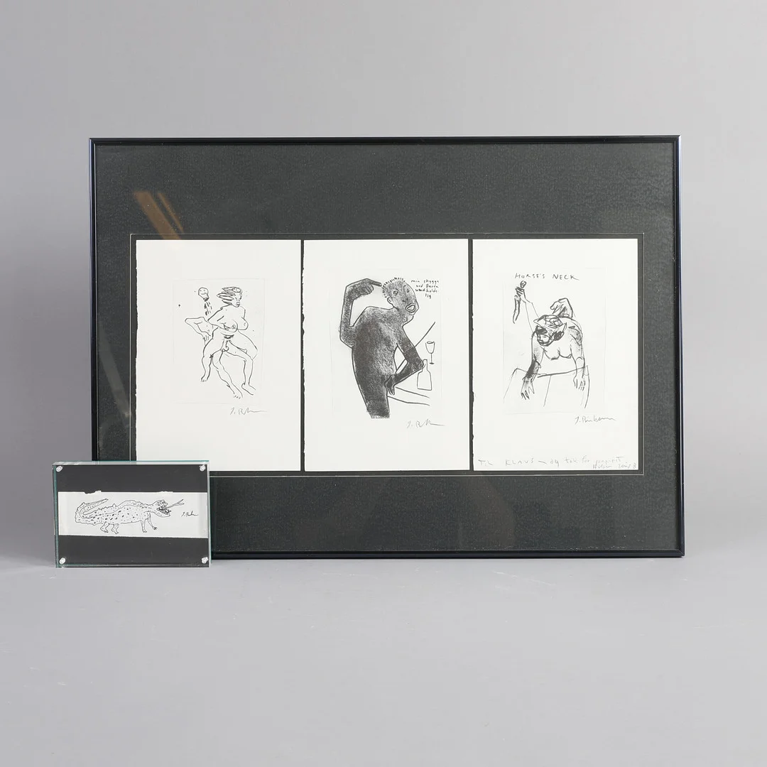 JENS BIRKEMOSE (1943-2022). Tre raderinger samt en tegning (2). — Drawings — Bidstrup Auktioner