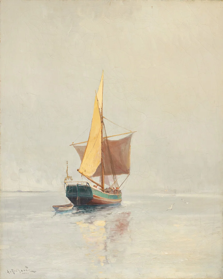 LUDVIG RICHARDE (1862-1929). Segelfartyg i kav sjö, signerad och daterad 1920, olja på duk. — Paintings — Crafoord Auktioner Stockholm