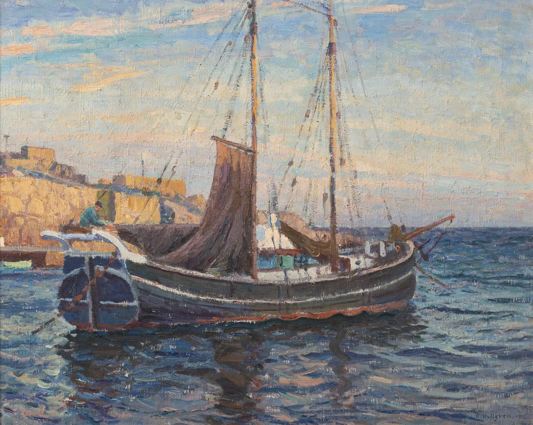 Oscar Hullgren, Fraktskuta sätter segel. — Konst/Modern svensk konst — Bukowskis