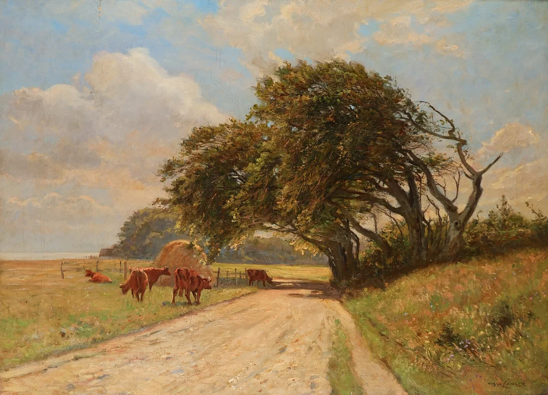 VIGGO LANGER (1860-1942). Motiv med dansk sommerlandskab, olie på lærred, signeret. — Paintings — Palsgaard Kunstauktioner