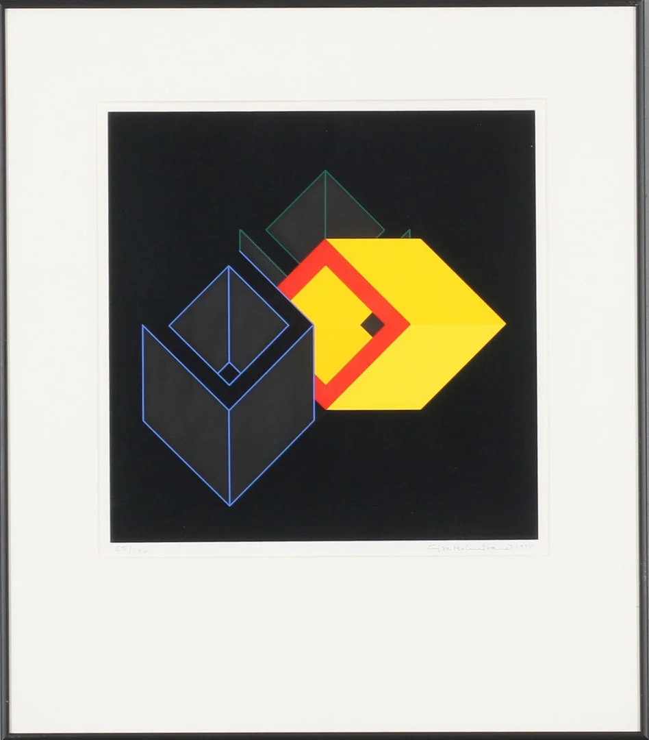 CAJSA HOLMSTRAND. Komposition, seriegrafi, signerad och numrerad 55/130, daterad 1995. — Engravings & Prints — Stadsauktion Sundsvall