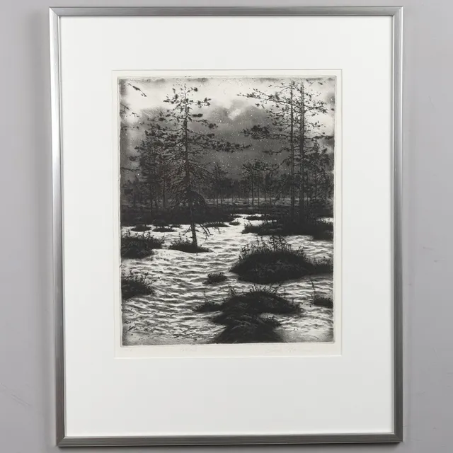 CURT HAMNE. ETSNING. "Skarsnö". Epreuve d'artiste, signerad.