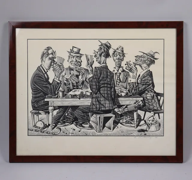 ALEKSANDER RISTMÄGI (ESTLAND, 1902-1972). träsnitt, pokerspel.