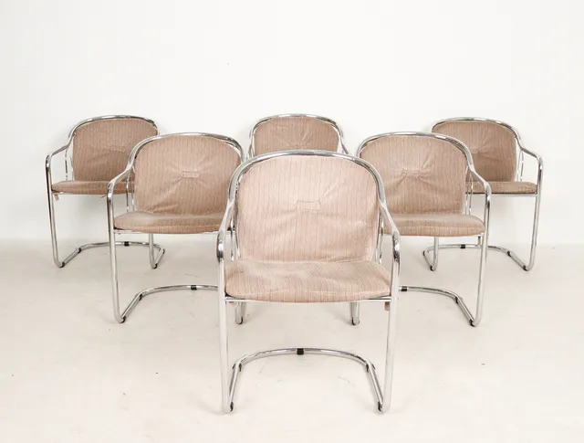 6 Freischwinger, Chrom, 1970er Jahre.