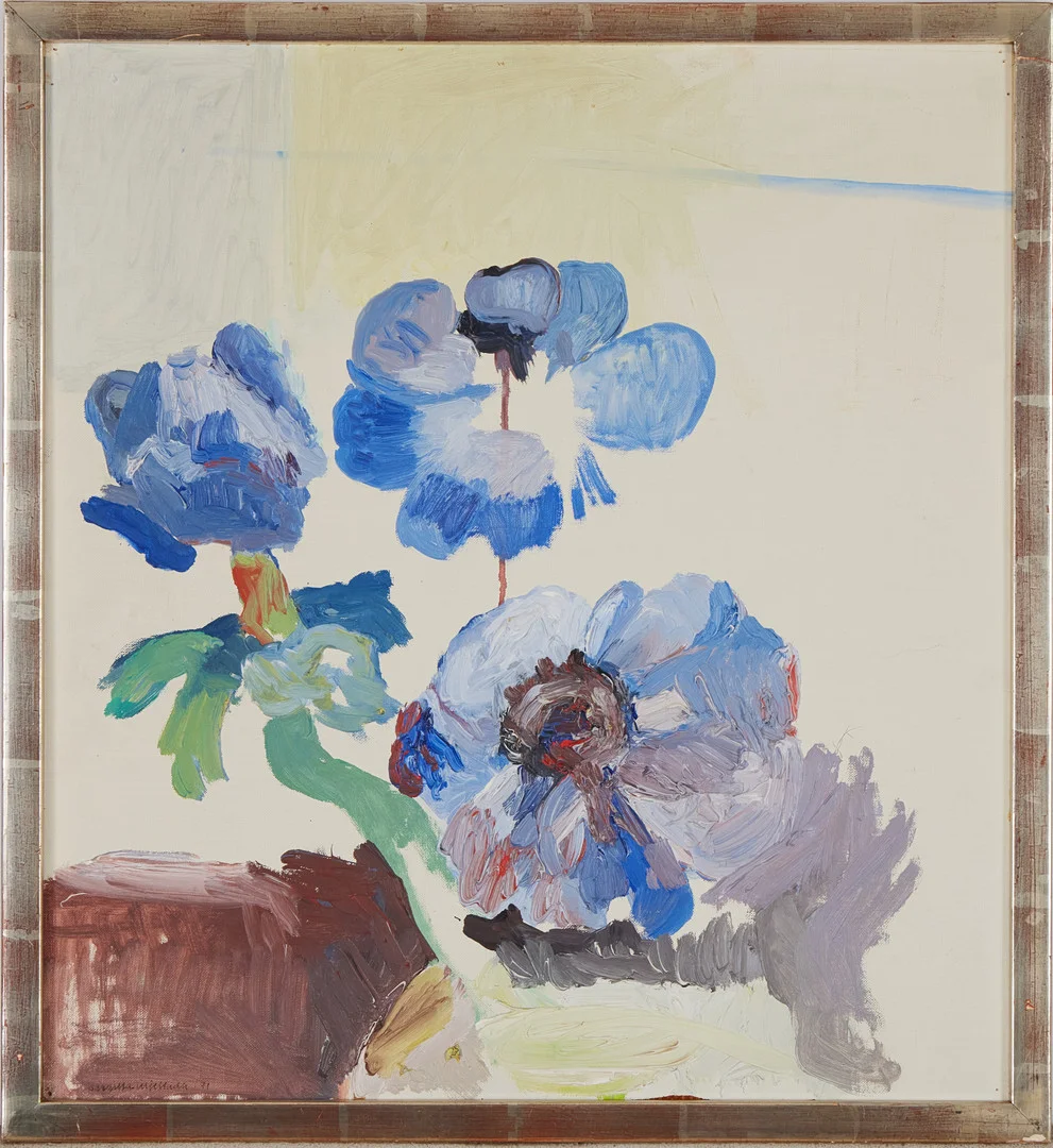 BIRGITTA LILJEBLADH. "Blå anemoner", olja på pannå, signerad, daterad 71. — Paintings — Stockholms Auktionsverk Magasin 5