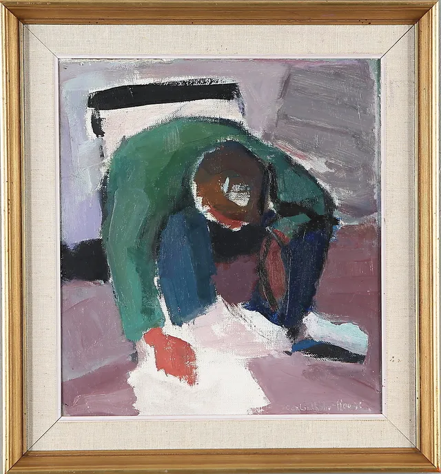 EDVIN LINDHOLM HOUGE. Hukande man, olja på pannå, signerad.