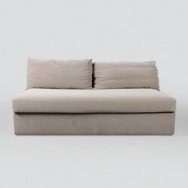 MERIDIANI. Sofa betrukket med gråt stof.