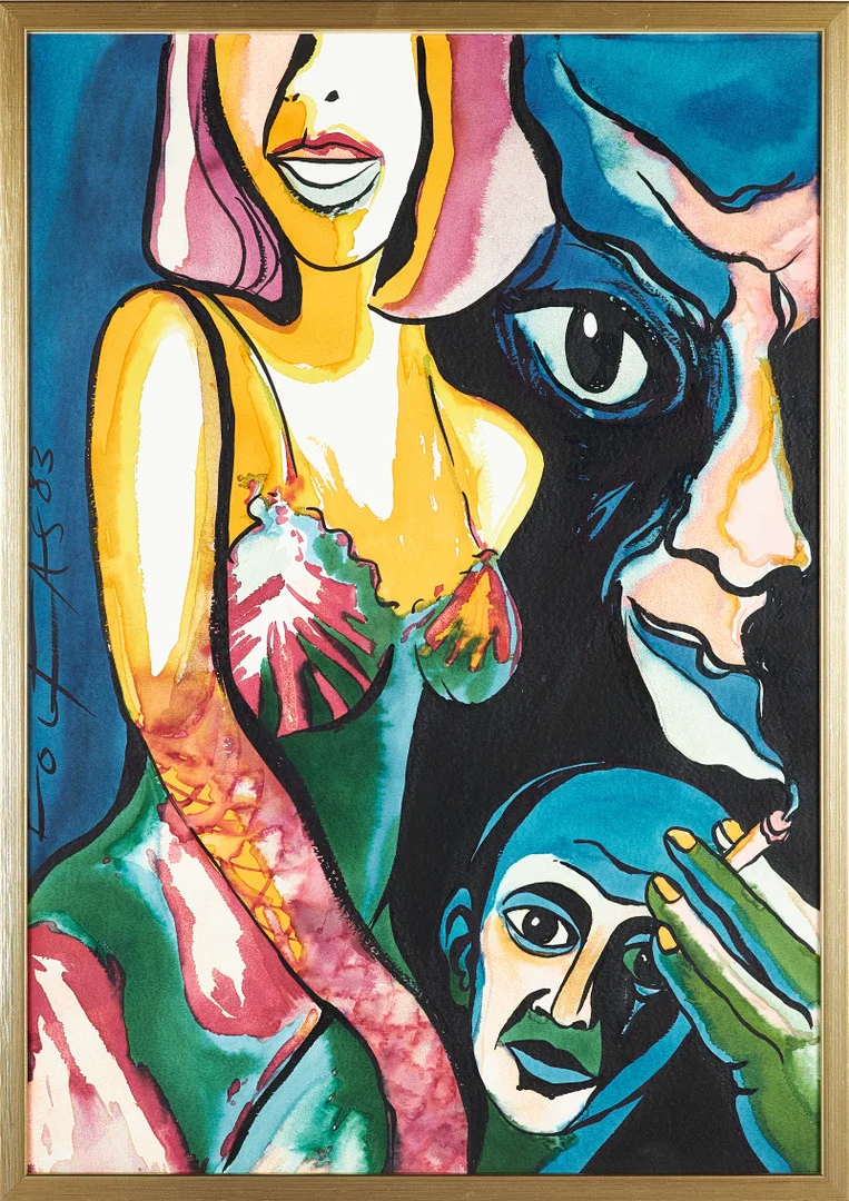 ANDRZEJ FOLFAS POLIEN (f.1948). Figurkomposition med ansikten, blandteknik på papper, signerad och daterad 83. — Paintings — Stockholms Auktionsverk Sickla