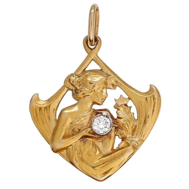 Art Nouveau style nymph pendant.
