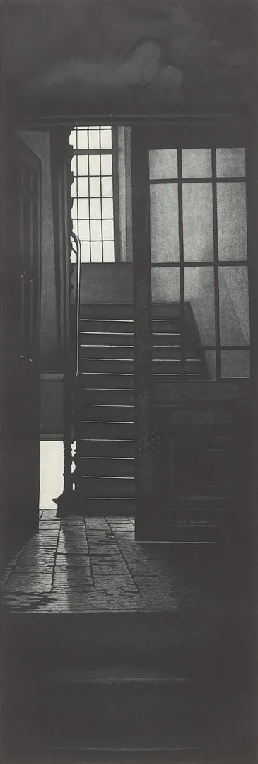 JUKKA VÄNTTINEN. "Den första dagen", mezzotint, signerad och daterad 2002, numrerad 9/100.