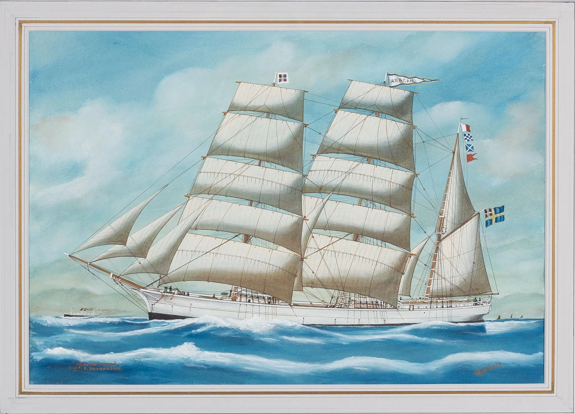 Gustaf Fredriksson, Tremastbarken "Aracan" af Väddö (Capt S. Johansson). — Konst/Klassisk svensk konst — Bukowskis