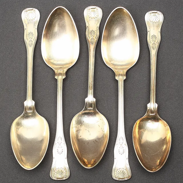 MATSKEDAR, 5 st, "Engelsk snäck", silver, GAB, 1900-tal.