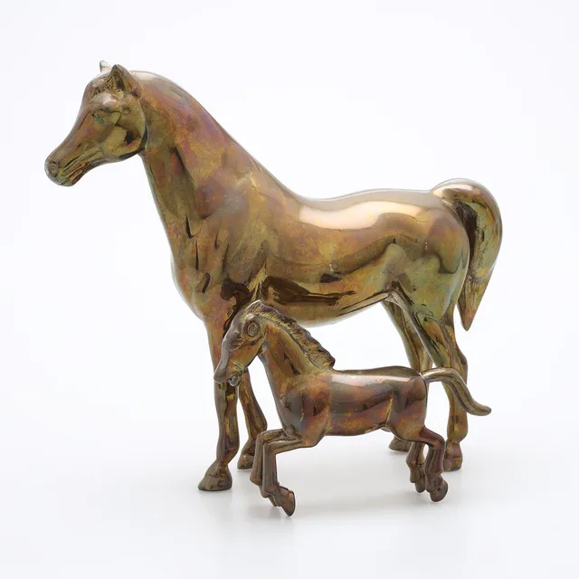 FIGURINER, Hästar, 2 st, mässing, 1900-talets andra hälft.