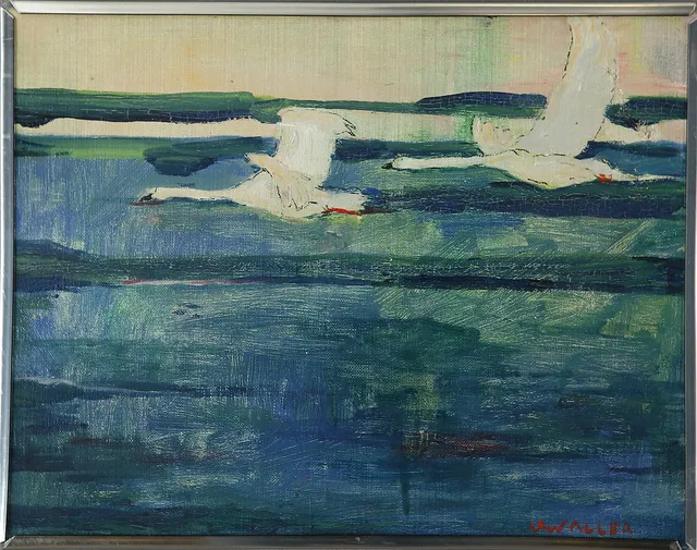 ULLA WALLER. "Les cygnes", olja på duk, signerad och daterad 1980, Paris.