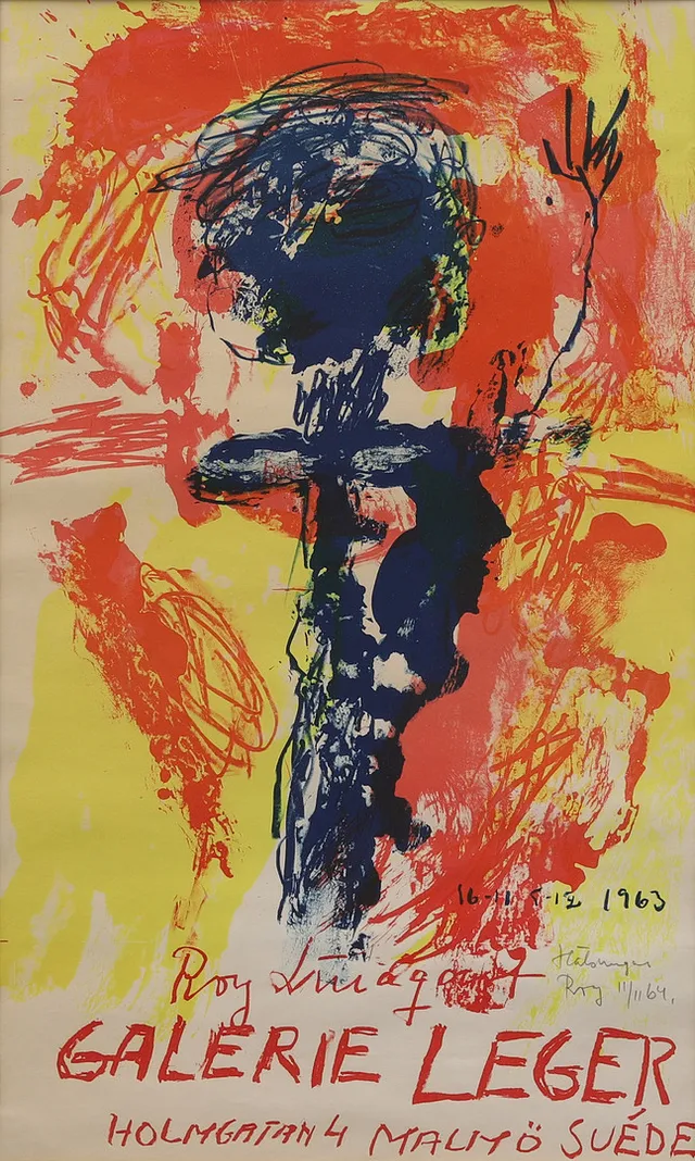 ROY LINDQVIST. UTSTÄLLNINGSAFFISCH, Galleri Leger, Malmö 1963, signerad och daterad 1964.