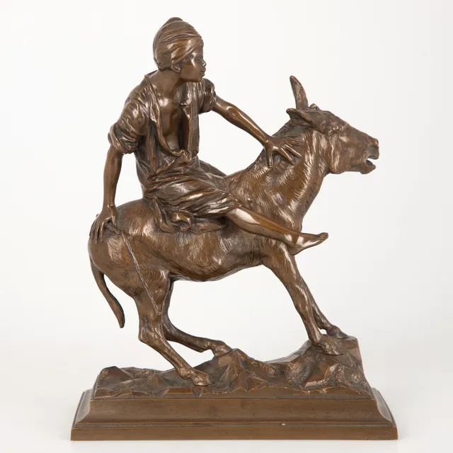 PAUL AICHELE (1859-1910/24). Knabe auf einem störrischem Esel reitend, Deutschland, 1898.