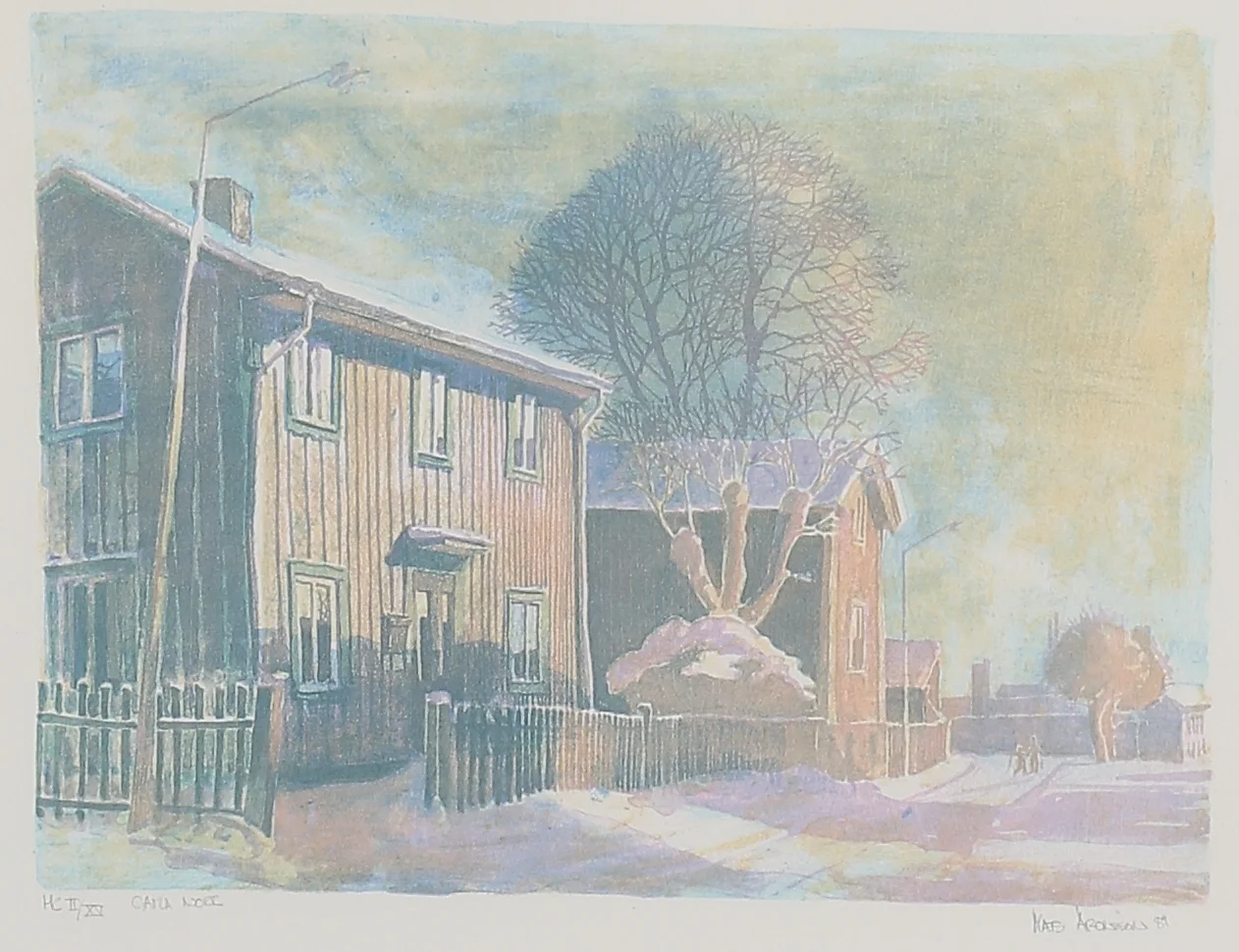 MATS ARONSSON. "Gamla Norr". Färglitografi, signerad, daterad 89 och numrerad HC II/XV. — Engravings & Prints — Växjö Auktionskammare