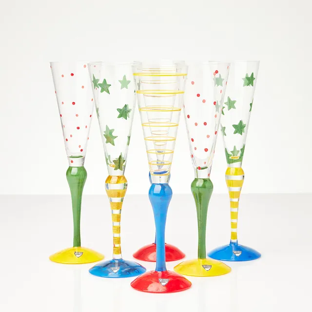 ANNE NILSSON. champagneglas, 6 st, "Clown, Orrefors, med kartonger.
