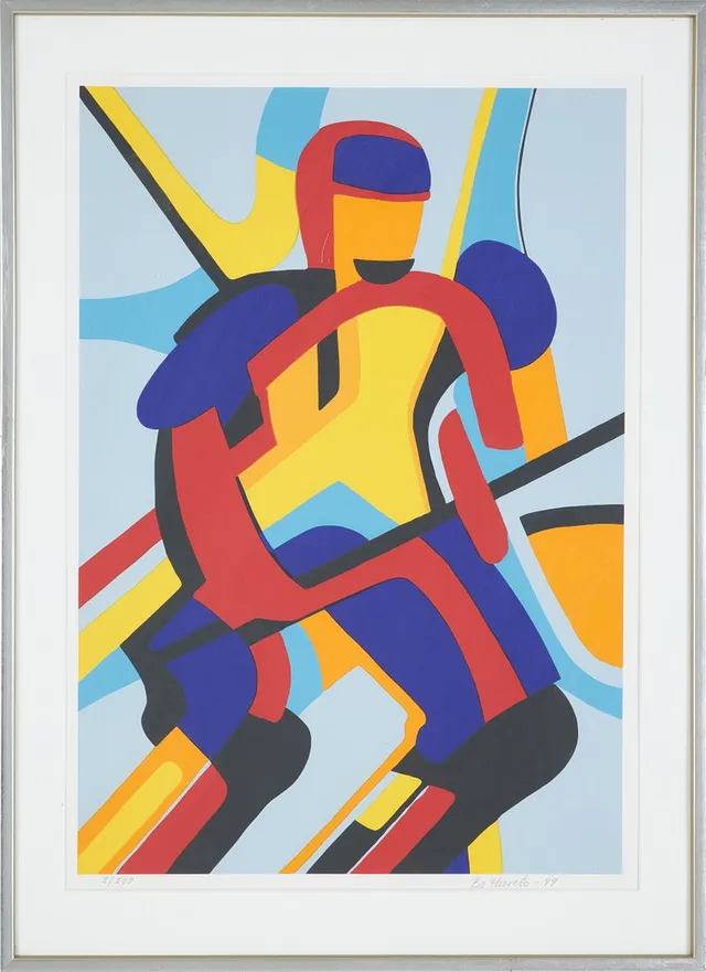 BO THORÉN. "Hockeyspelare", färglitografi, signerad samt numrerad, 2/200.