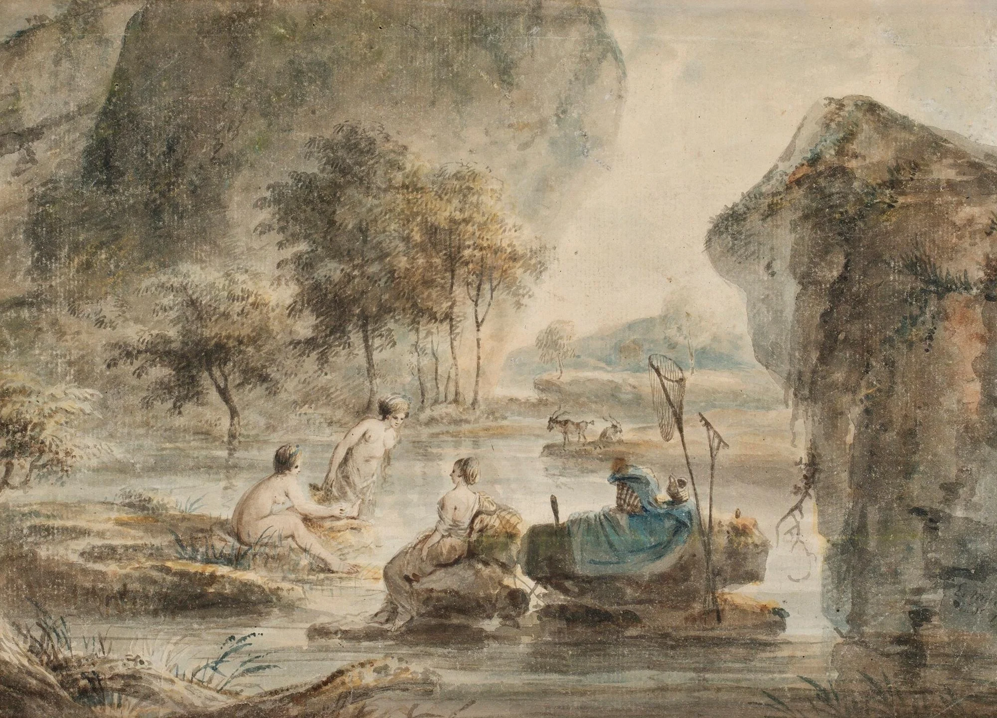 Elias Martin, Pastoralt landskap med badande herdinnor. — Bukowskis