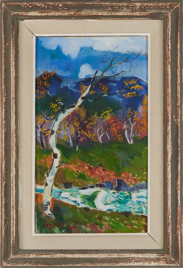 KJELL LEANDER ENGSTRÖM. "Novemberträd, Abisko", signerad och daterad -44, olja på duk.