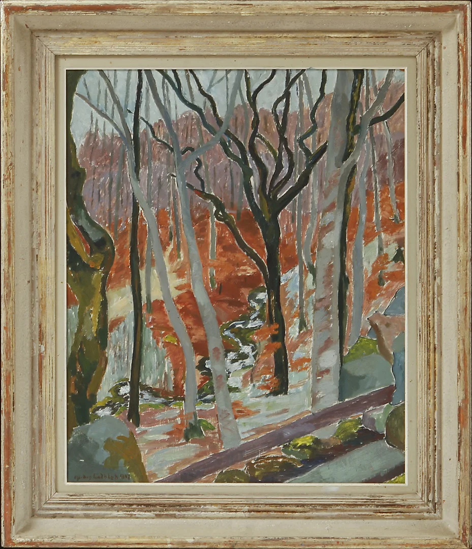 HJÖRDIS LINDBLAD. "Bokskogen, Maltesholm", olja på pannå, signerad. — Paintings — Göteborgs Auktionsverk