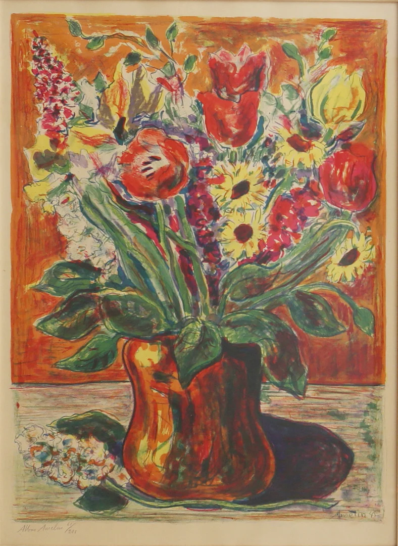 ALBIN AMELIN. Stilleben, färglitografi nr 61/200, signerad. — Engravings & Prints — Garpenhus Auktioner
