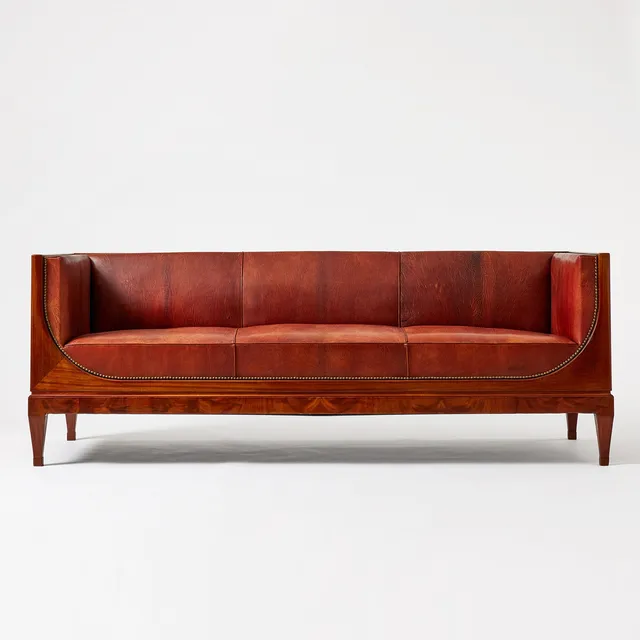FRITS HENNINGSEN. Soffa, Danmark,1930-tal, mahogny med klädsel i brunt läder.