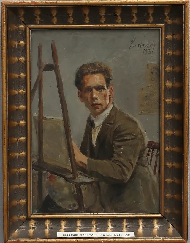 GERHARD KARLMARK. SJÄLVPORTRÄTT VID STAFFLIET.