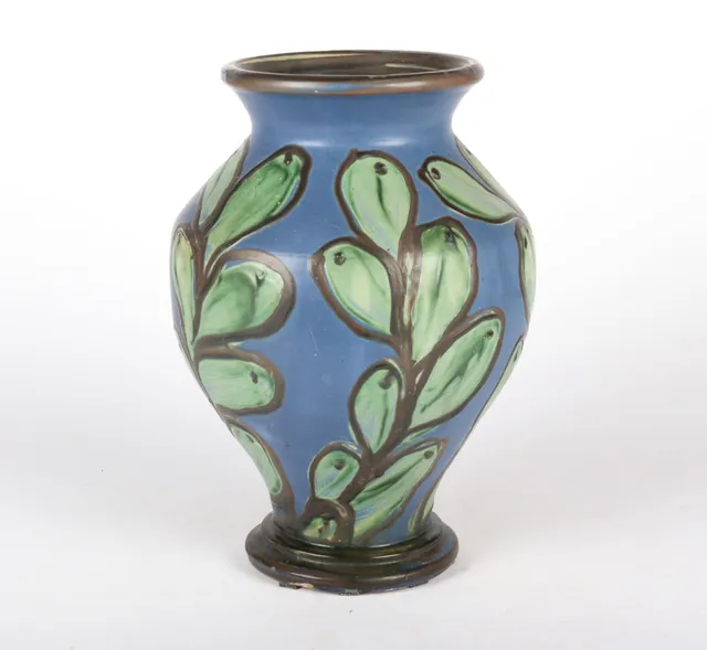 H. A. Kähler. Earthenware floor vase with cow horn decoration, circa 1930s