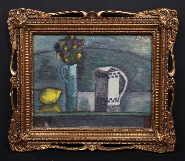 GUNNAR JANSER. Stilleben. Olja på pannå. Signerad.