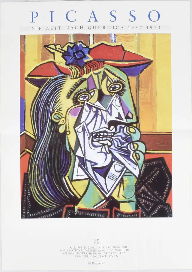 PABLO PICASSO. Utställningsaffisch, offsettryck, Die Zeit Nach Guernica 1937-1973.