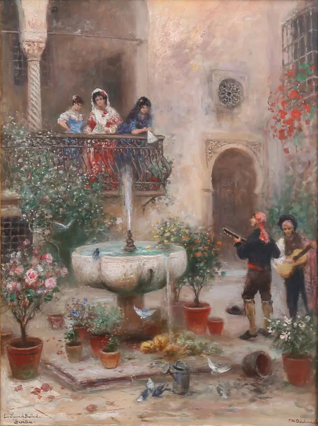 FRANS WILHELM ODELMARK. Spansk serenad, Sevilla. Olja på duk, signerad.