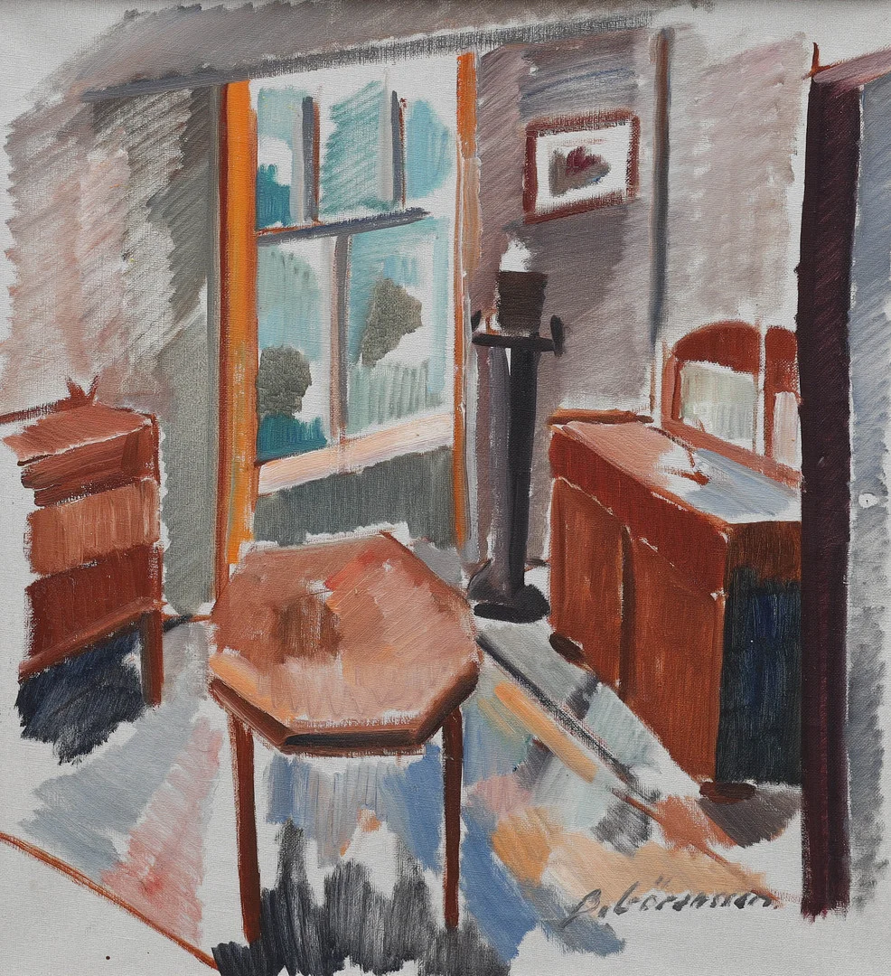 BROR GÖRANSSON. olja på duk, interiör, signerad B Göransson. — Paintings — Auktionsmagasinet Vänersborg