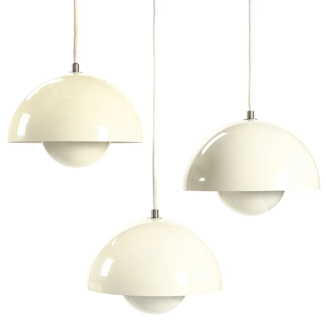 Verner Panton. Three flowerpot pendants, white (3) — Lamps and lighting/Pendant lights — Lauritz