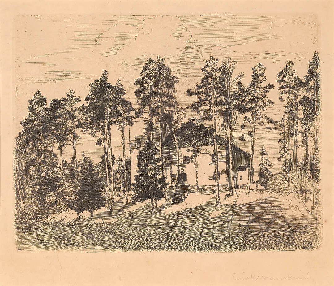 Werenskiold, Erik — "Nansens hus Polhøgda" 1909 — Kunst/Grafikk — Blomqvist
