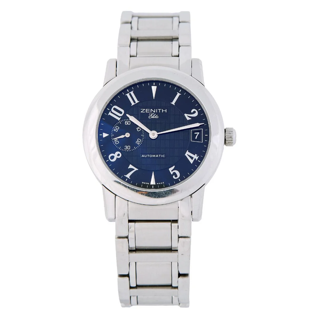 Elite Port Royal of steel, ref. 02.0451.680. Mechanical movement with automatic winding and date indication, cal. 680. Zenith bracelet of steel with folding clasp. Circumference approximately 19 cm. Ø 37 mm. 2010s. — Clocks & watches/Wristwatches — Bruun Rasmussen