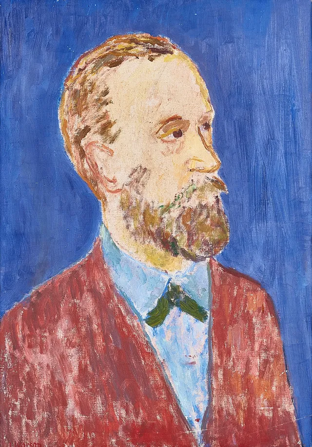 IVAN IVARSON. "Porträtt, blå bakgrund". Signerad I. Ivarson samt numrerad och daterad No. 61 Helsingör 1929 a tergo. Olja på duk.