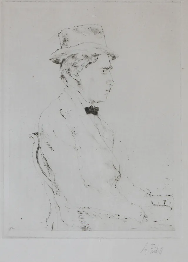 AXEL FRIDELL. etsning, mansporträtt, signerad.