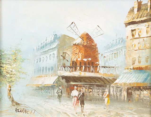 CAROLINE BURNETT (PARIS, 1877-1950). Moulin Rouge, Paris, olja på duk, signerad.