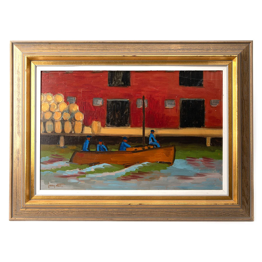 KURT JUNGSTEDT. Olja på duk, "Röda magasinet" signerad. — Paintings — Stockholms Auktionsverk Göteborg