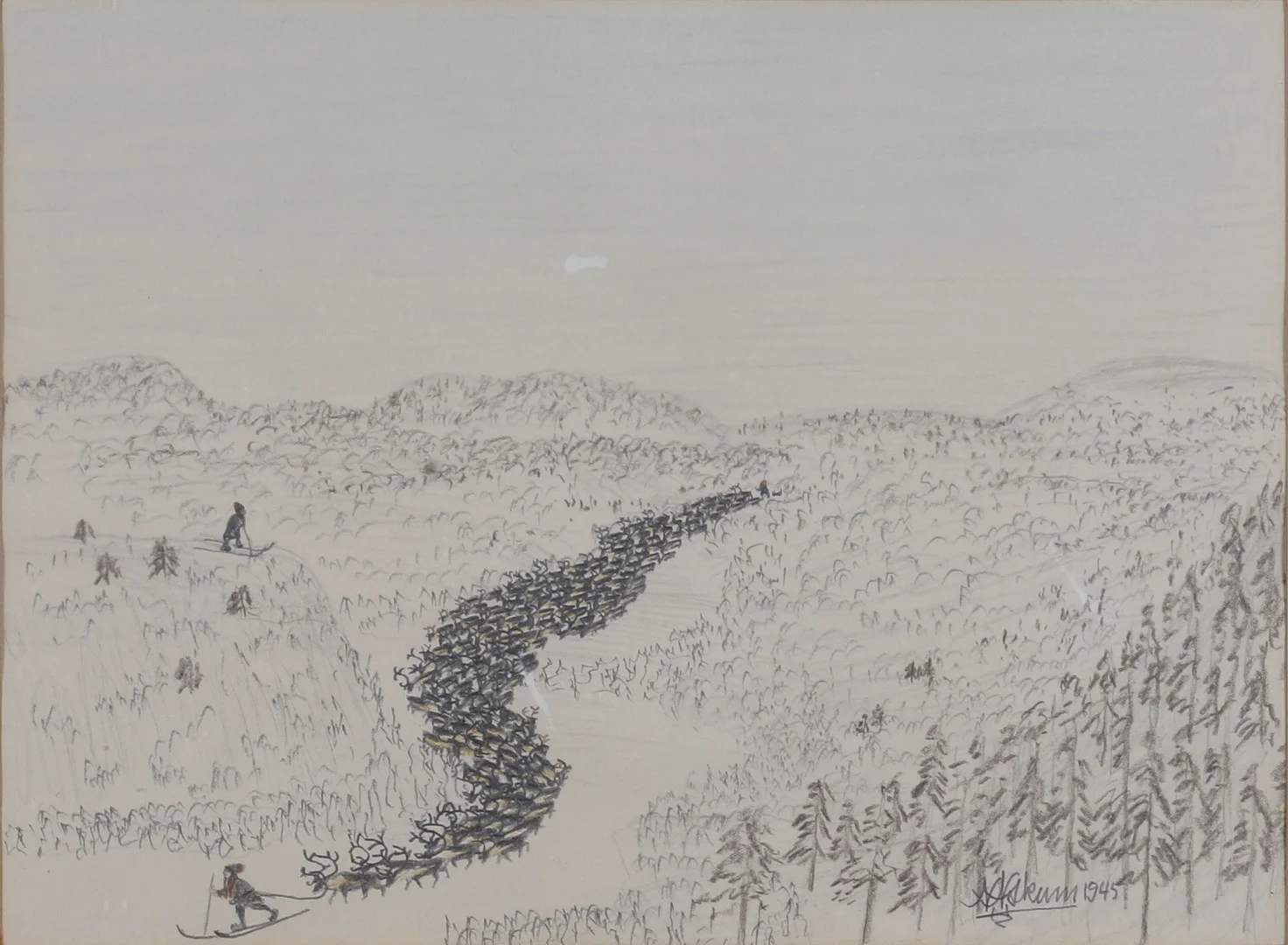 NILS NILSSON SKUM. teckning, krita och blyerts, signerad och daterad 1945. — Drawings — Gomér & Andersson Norrköping