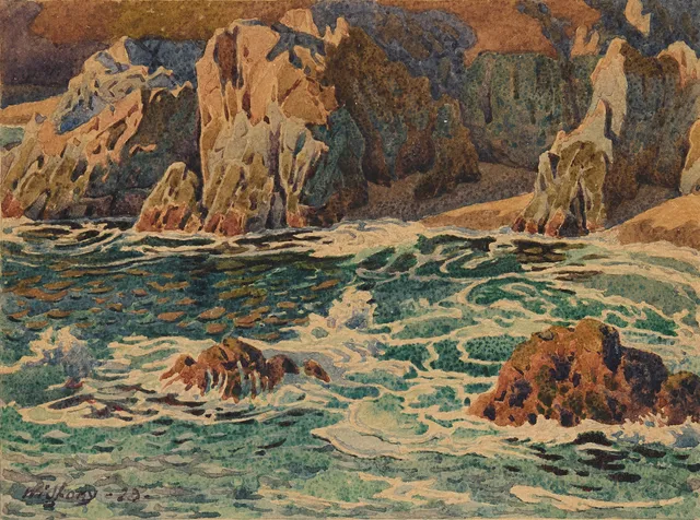 GUNNAR WIDFORSS. Vågor vid klippor.