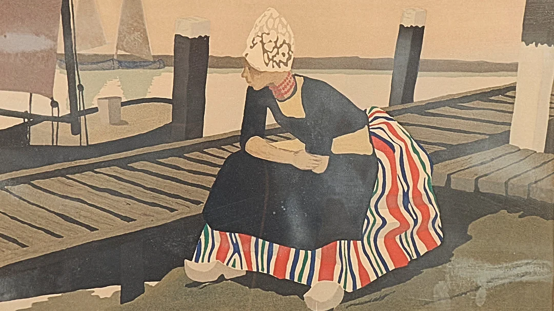 LARS NORRMAN. Färglitografi, signerad, numrerad 51/260, kvinna vid brygga. — Engravings & Prints — Metropol Auktioner