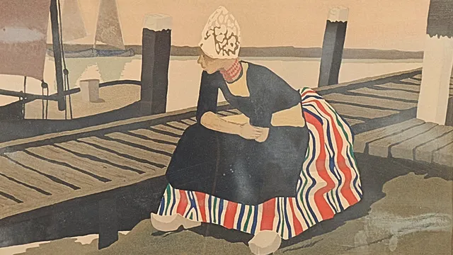LARS NORRMAN. Färglitografi, signerad, numrerad 51/260, kvinna vid brygga.