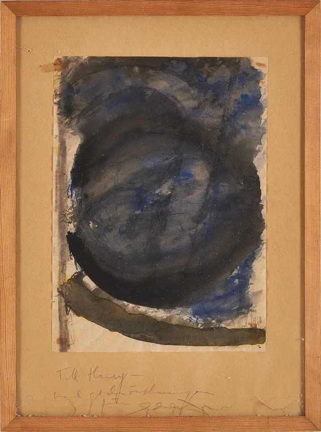 EDDIE FIGGE. Abstrakt komposition, blandteknik på smörpapper, signerad Figge.